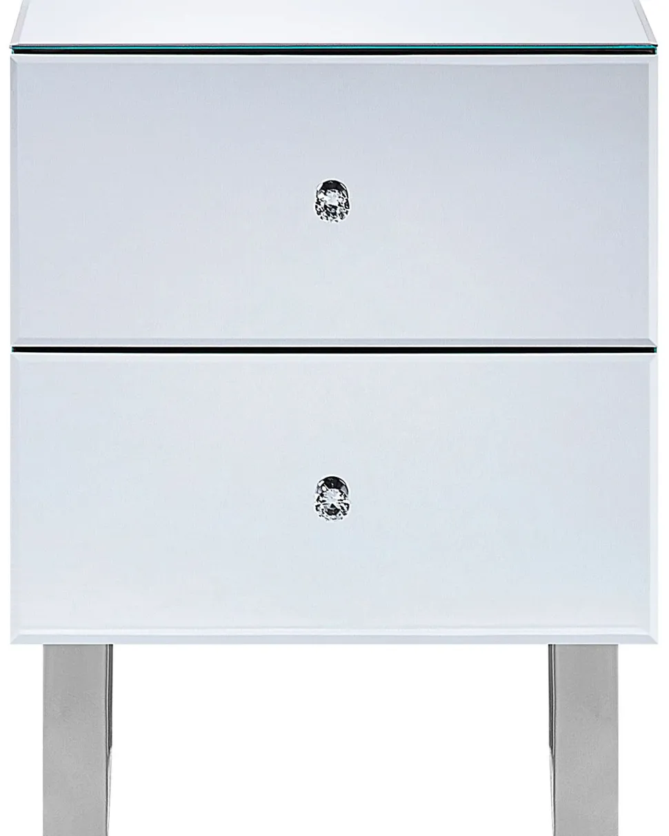 Mesa De Cabeceira Com 2 Gavetas Em Efeito Espelhado Prateado Nesle