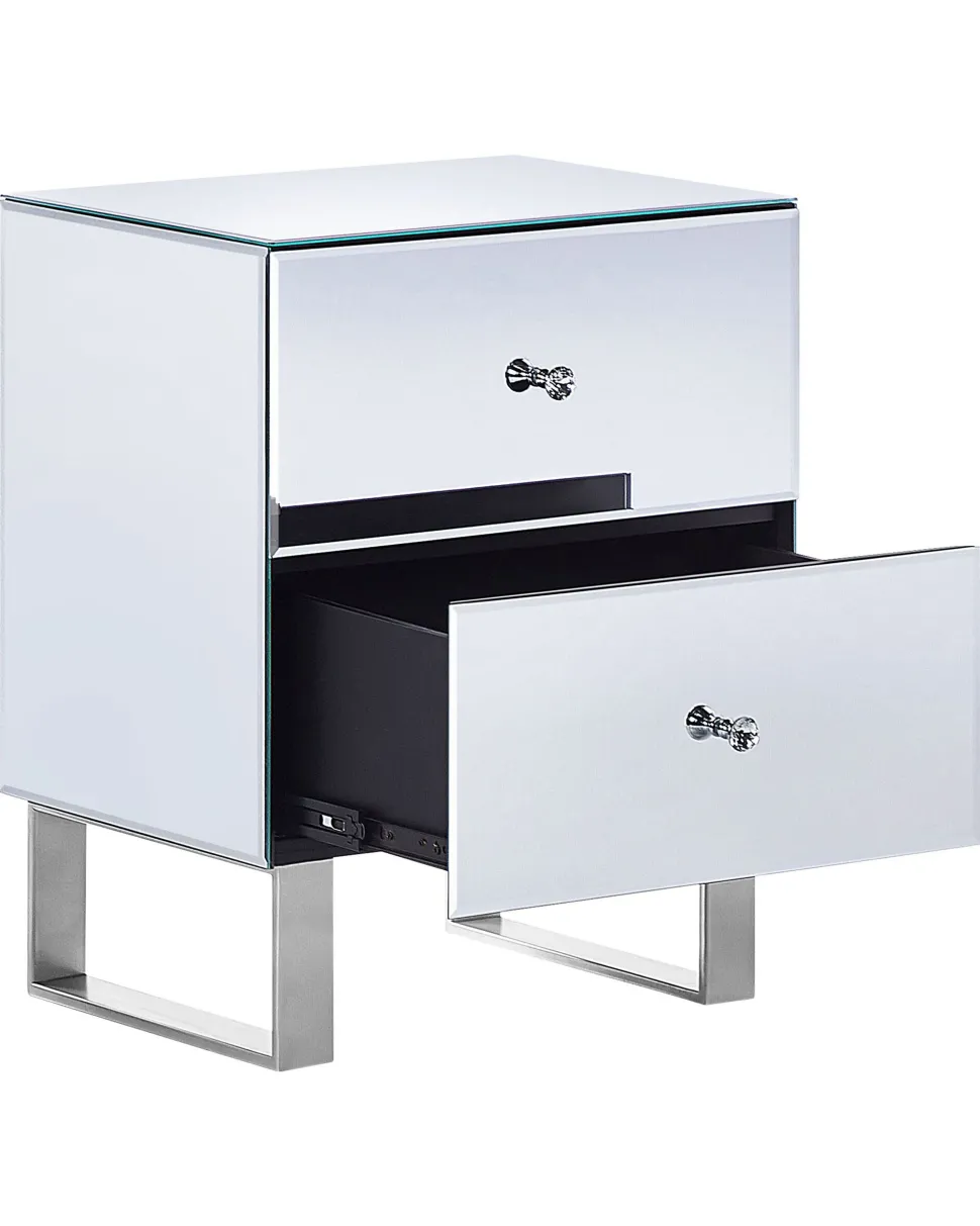 Mesa De Cabeceira Com 2 Gavetas Em Efeito Espelhado Prateado Nesle