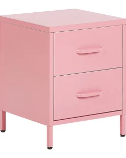 Mesa De Cabeceira Com 2 Gavetas Em Metal Rosa Malavi