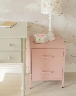 Mesa De Cabeceira Com 2 Gavetas Em Metal Rosa Malavi