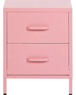Mesa De Cabeceira Com 2 Gavetas Em Metal Rosa Malavi