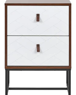 Mesa De Cabeceira Com 2 Gavetas Em Madeira Escura E Branco Nueva