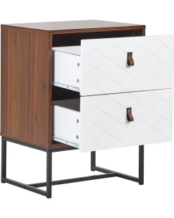 Mesa De Cabeceira Com 2 Gavetas Em Madeira Escura E Branco Nueva