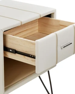 Mesa De Cabeceira Com 1 Gaveta Em Pele Sintetica Branca Betin