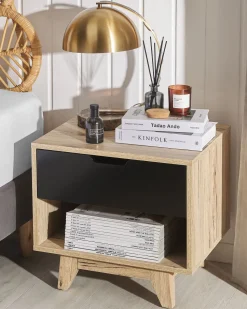 Mesa De Cabeceira Com 1 Gaveta Em Madeira Clara E Preto Spencer
