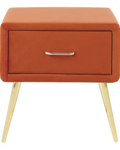 Mesa De Cabeceira Com 1 Gaveta Em Veludo Laranja Flayat