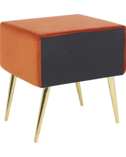 Mesa De Cabeceira Com 1 Gaveta Em Veludo Laranja Flayat