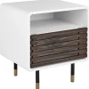Mesa De Cabeceira Com 1 Porta Branca E Cor De Madeira Escura Rifle