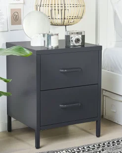 Mesa De Cabeceiracom 2 Gavetas Em Metal Cinzento Escuro Malavi