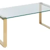 Mesa De Centro Dourada Com Tampo De Vidro Tilon