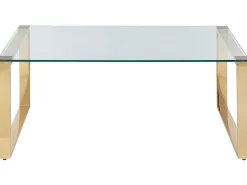 Mesa De Centro Dourada Com Tampo De Vidro Tilon