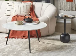 Mesa De Centro Efeito De Marmore Branco Com Preto Effie