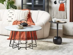 Mesa De Centro Efeito De Marmore Branco Com Preto Bernie