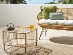 Mesa De Centro Em Rattan Natural E Preto 67 X 67 Cm Cesenatico