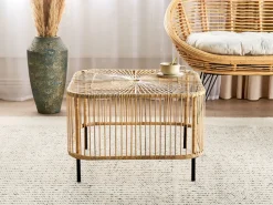 Mesa De Centro Em Rattan Natural E Preto 67 X 67 Cm Cesenatico