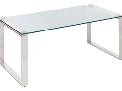 Mesa De Centro Prateada Com Tampo De Vidro Tilon