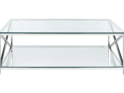 Mesa De Centro Prateada Com Tampo De Vidro Audet