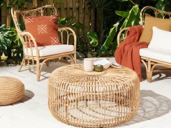 Mesa De Centro Redonda Para Jardim Em Rattan Natural 85 Cm Randazzo