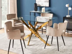 Mesa De Jantar Com Vidro Temperado E Pernas Douradas 120 X 70 Cm Maramo