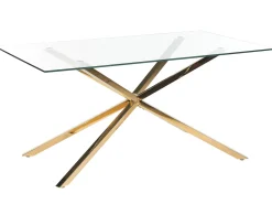 Mesa De Jantar Com Vidro Temperado E Pernas Douradas 160 X 90 Cm Cora