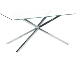 Mesa De Jantar Com Vidro Temperado E Pernas Prateadas 160 X 90 Cm Cora