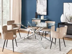 Mesa De Jantar Com Vidro Temperado E Pernas Prateadas 160 X 90 Cm Cora