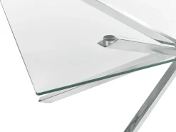 Mesa De Jantar Com Vidro Temperado E Pernas Prateadas 160 X 90 Cm Cora