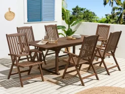 Mesa De Jantar De Jardim Extensivel Em Madeira Escura De Acacia 160/220 X 90 Cm Amantea
