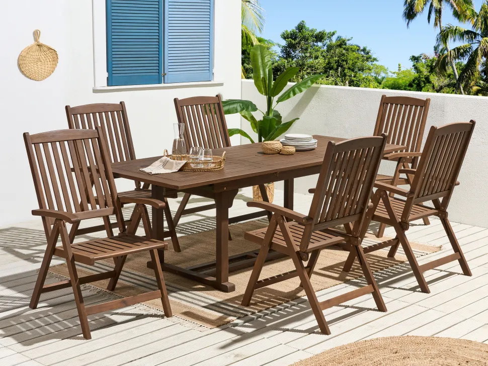 Mesa De Jantar De Jardim Extensivel Em Madeira Escura De Acacia 160/220 X 90 Cm Amantea
