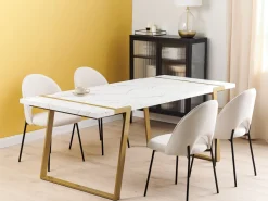 Mesa De Jantar Efeito De Marmore E Dourado 90 X 200 Cm Martynika