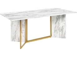 Mesa De Jantar Em Efeito De Marmore E Dourada 100 X 200 Cm Calcio