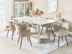 Mesa De Jantar Em Efeito De Marmore E Dourada 100 X 200 Cm Calcio