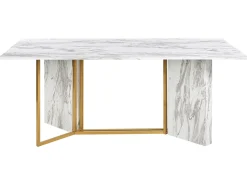 Mesa De Jantar Em Efeito De Marmore E Dourada 100 X 200 Cm Calcio