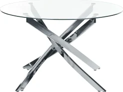 Mesa De Jantar Redonda Com Vidro Temperado E Pernas Prateadas 120 Cm Maramo