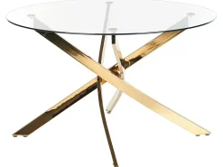 Mesa De Jantar Redonda Com Vidro Temperado E Pernas Douradas 120 Cm Maramo