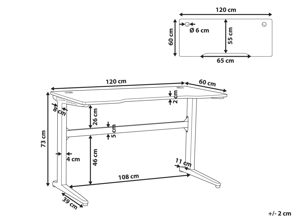 Mesa Gaming Preta Com Iluminação Led Rgb 120 X 60 Cm Doran