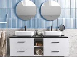 Mobiliario De Banho Branco Com Lavatorio Duplo E Espelhos Pilar