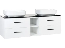 Mobiliario De Banho Branco Com Lavatorio Duplo E Espelhos Pilar