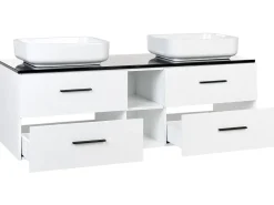 Mobiliario De Banho Branco Com Lavatorio Duplo E Espelhos Pilar