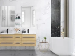 Movel De Casa De Banho Com Gavetas, 2 Lavatorios E 2 Espelhos Creme Madrid