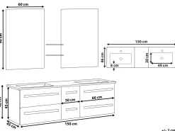 Movel De Casa De Banho Com Gavetas, 2 Lavatorios E 2 Espelhos Creme Madrid