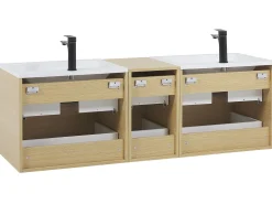 Movel De Casa De Banho Com Gavetas, 2 Lavatorios E 2 Espelhos Creme Madrid