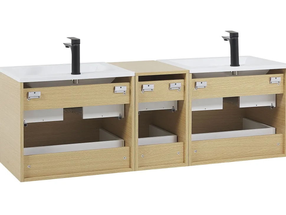 Movel De Casa De Banho Com Gavetas, 2 Lavatorios E 2 Espelhos Creme Madrid