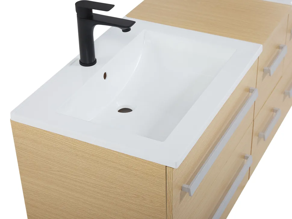 Movel De Casa De Banho Com Gavetas, 2 Lavatorios E 2 Espelhos Creme Madrid