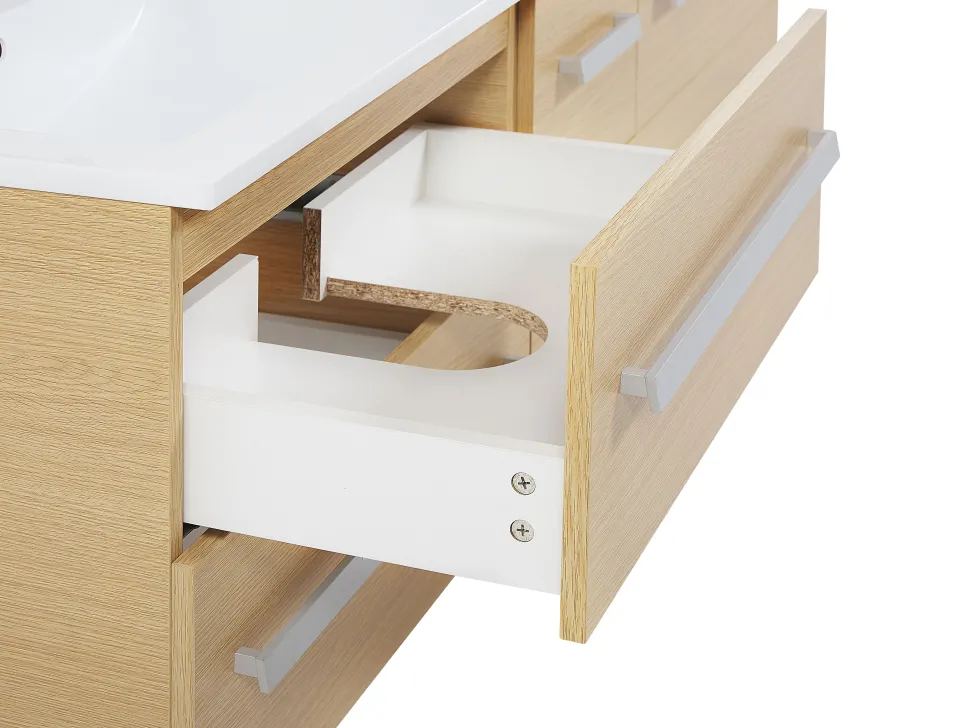 Movel De Casa De Banho Com Gavetas, 2 Lavatorios E 2 Espelhos Creme Madrid