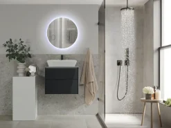 Movel De Casa De Banho Com Espelho Em Branco E Cinzento Escuro Manzon