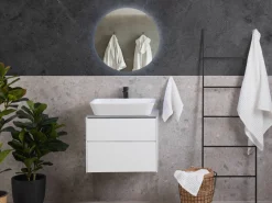 Movel De Casa De Banho Com Espelho Em Branco E Cinzento Manzon