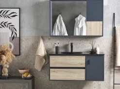 Movel De Casa De Banho E Espelho Castanho Claro E Cinzento 100 Cm Teruel