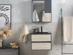 Movel De Casa De Banho E Espelho Castanho Claro E Cinzento 60 Cm Teruel