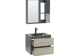 Movel De Casa De Banho E Espelho Castanho Claro E Cinzento 60 Cm Teruel